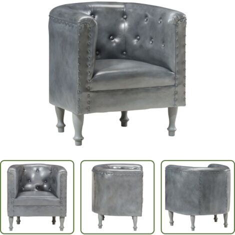 Sillón gris -  Sillón de cuero auténtico gris