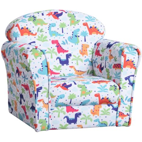 Sillón Infantil para +18 Meses con Estampado de Dinosaurios Acolchado de Espuma y Franela 50x39x44 cm Multicolor