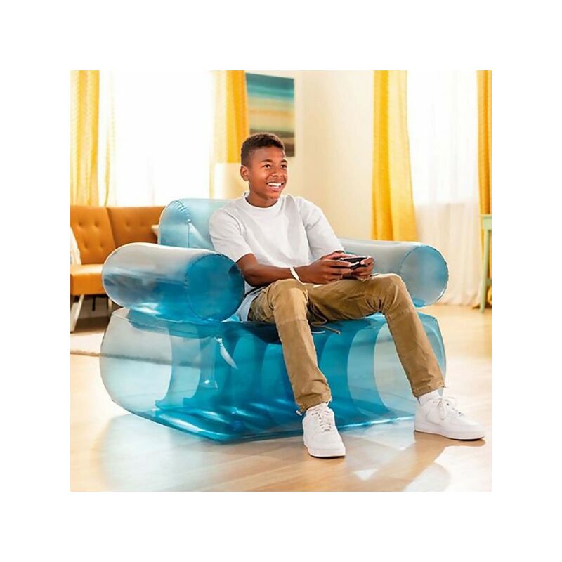 Trade Shop Traesio - Sillón Hinchable Con Respaldo Azul Transparente 109X109X79Cm Uso Interior 66503