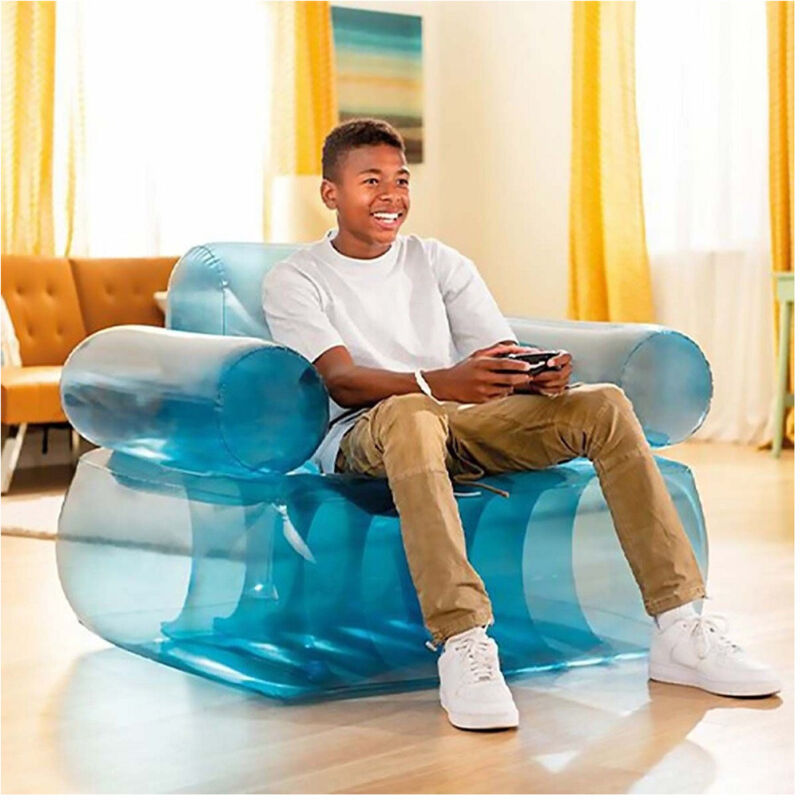 Trade Shop - Poltrona Trasparente Blu Gonfiabile Con Schienale 109X109X79Cm Uso Interno 66503 -