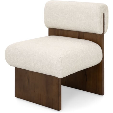 Sillón Leah Acolchada con Espuma Densa 40 kg/m³, Madera de Abedul, Diseño Escandinavo, Acogedora y Elegante, Blanco, 60x60x75 cm, MOG Casa