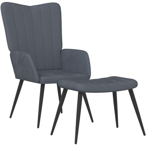 Sillón lounge de diseño moderno con reposapiés en terciopelo gris oscuro DEC026524