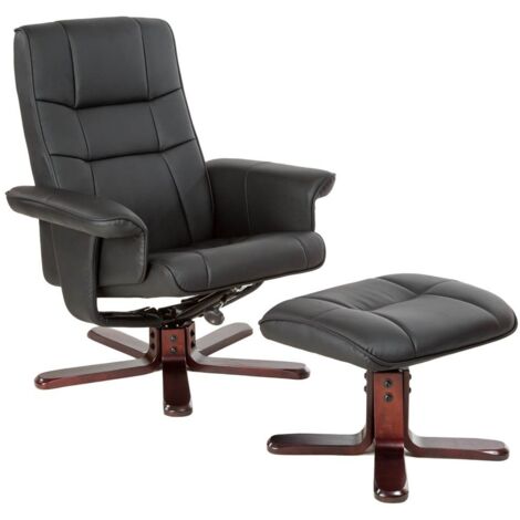 Sillón lounge relax TV con taburete negro, pie marrón 080000484