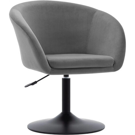 Sillón lounge salón comedor oficina en tela terciopelo gris respaldo redondeado base metal negro FAL09110