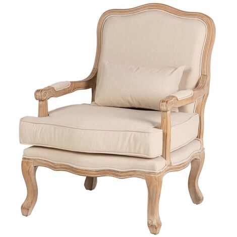 Sillon Madera De Caucho Lino Beige 64X72X92 Cm