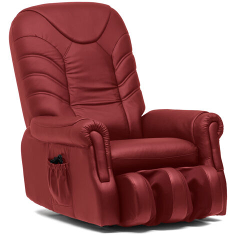 BOX FURNITURE Sillón Masaje comfort Polipiel Rojo con sistema de vibración relax, reclinable y mecanizado