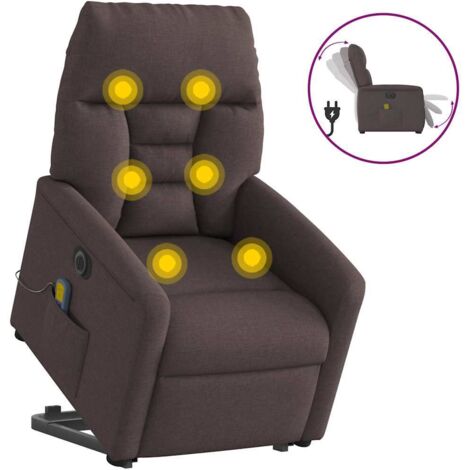 Sillón masaje eléctrico reclinable elevable tela marrón oscuro