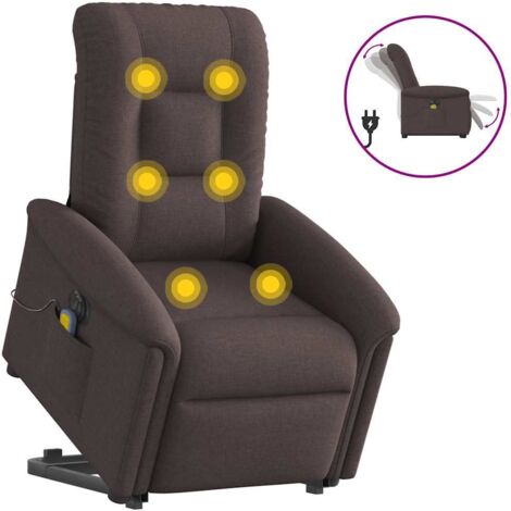 Sillón masaje eléctrico reclinable elevable tela marrón oscuro
