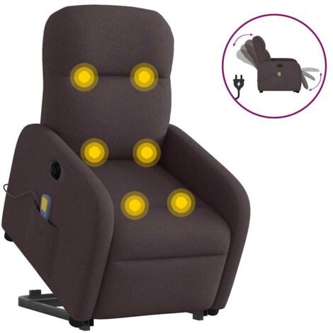 Sillón masaje eléctrico reclinable elevable tela marrón oscuro