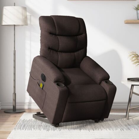 Sillón masaje eléctrico reclinable elevable tela marrón oscuro vidaXL