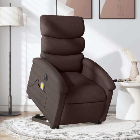Sillón masaje eléctrico reclinable elevable tela marrón oscuro vidaXL
