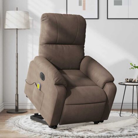 Sillón masaje eléctrico reclinable elevable tela marrón vidaXL