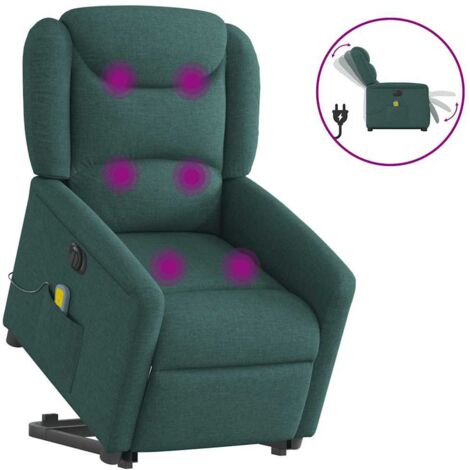 Sillón masaje eléctrico reclinable elevable tela verde oscuro
