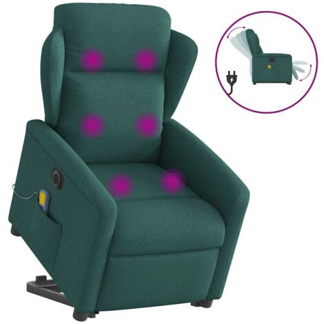 Sillón masaje eléctrico reclinable elevable tela verde oscuro