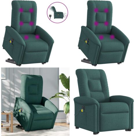 Sillón masaje eléctrico reclinable elevable tela verde oscuro - Sillón reclinable eléctrico - Elevación eléctrica