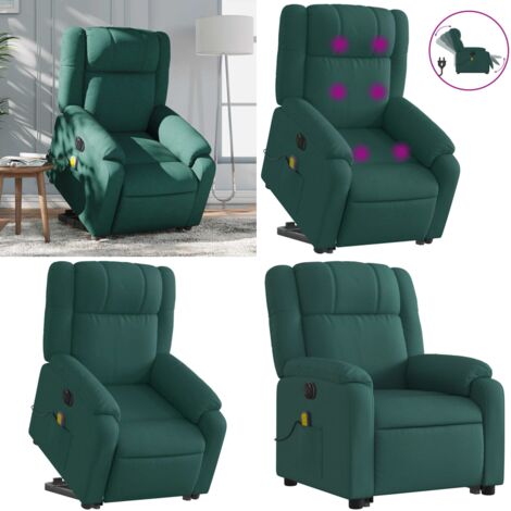 Sillón masaje eléctrico reclinable elevable tela verde oscuro - Sillón reclinable - Elevación eléctrica
