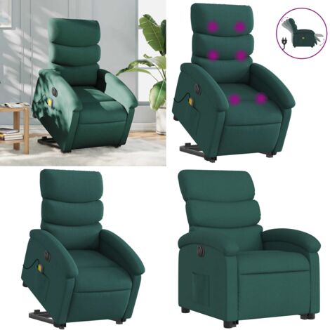 Sillón masaje eléctrico reclinable elevable tela verde oscuro - Sillón reclinable - Elevación eléctrica