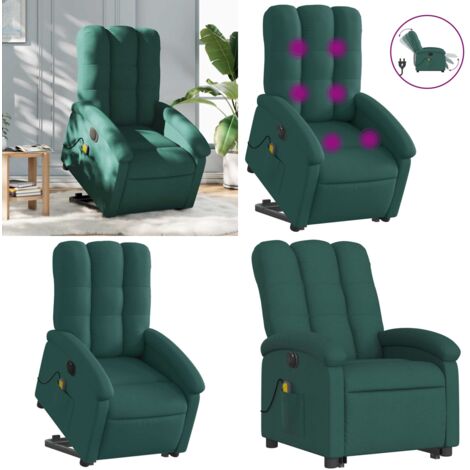 Sillón masaje eléctrico reclinable elevable tela verde oscuro - Sillón reclinable - Elevación eléctrica