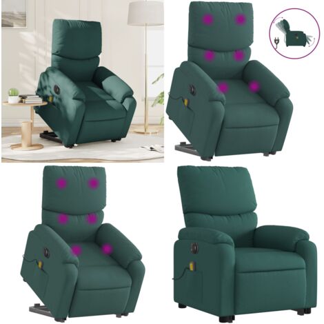Sillón masaje eléctrico reclinable elevable tela verde oscuro - Sillón reclinable - Elevación eléctrica