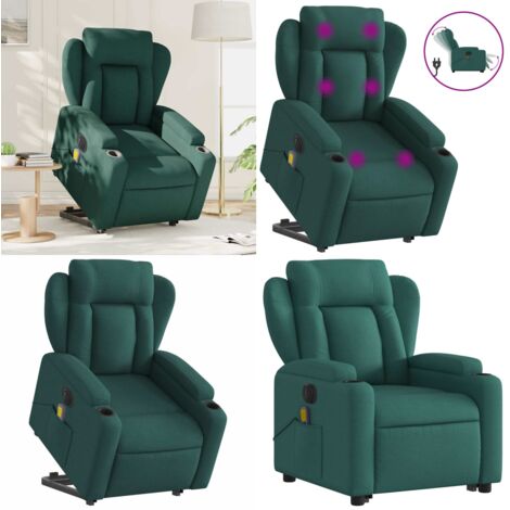 Sillón masaje eléctrico reclinable elevable tela verde oscuro - Sillón reclinable - Elevación eléctrica