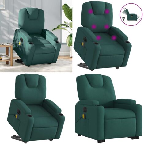 Sillón masaje eléctrico reclinable elevable tela verde oscuro - Sillón reclinable - Elevación eléctrica