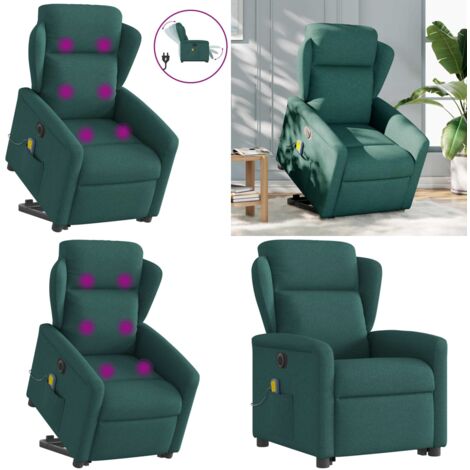 Sillón masaje eléctrico reclinable elevable tela verde oscuro - Sillón reclinable - Elevación eléctrica