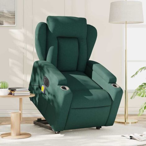Sillón masaje eléctrico reclinable elevable tela verde oscuro vidaXL