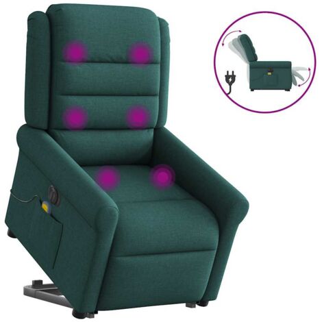 Sillón masaje eléctrico reclinable elevable tela verde oscuro vidaXL