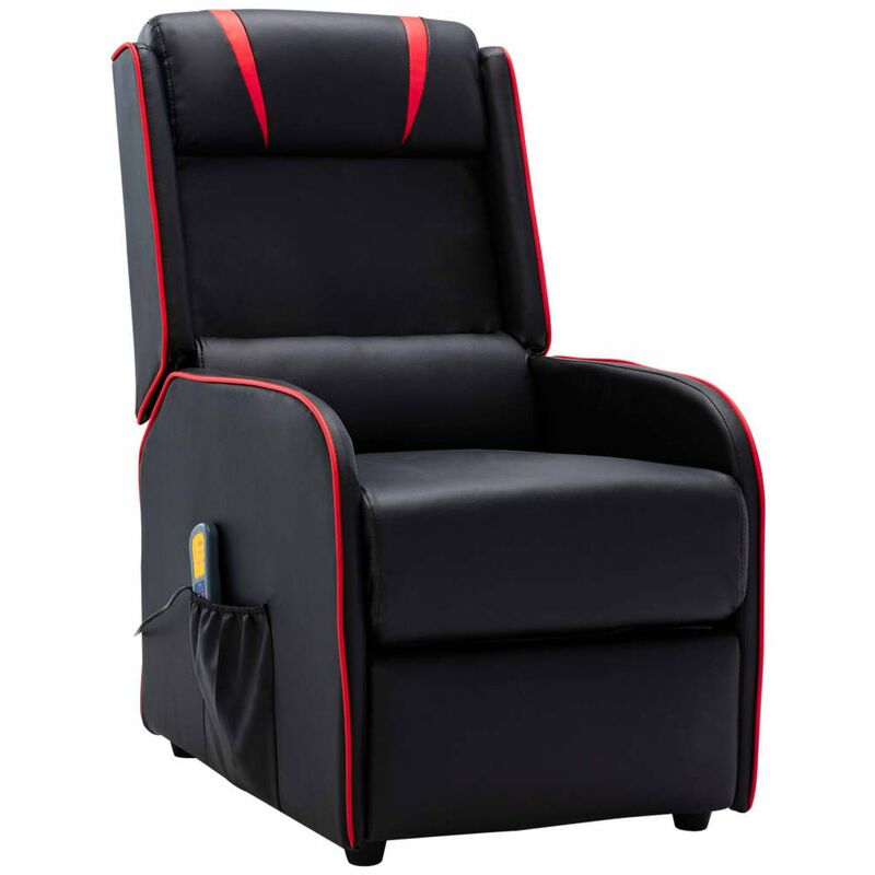 

Happyshopping - Sillon masaje reclinable cuero sintetico negro y rojo