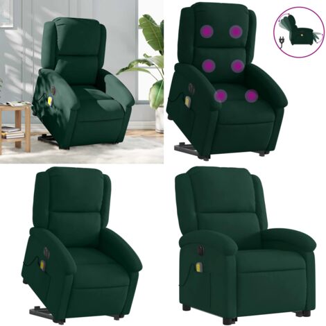 Sillón masaje reclinable elevable terciopelo verde oscuro - Sillón eléctrico para personas mayores - Elevación eléctrica