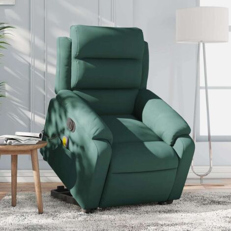 Sillón masaje reclinable elevable terciopelo verde oscuro vidaXL