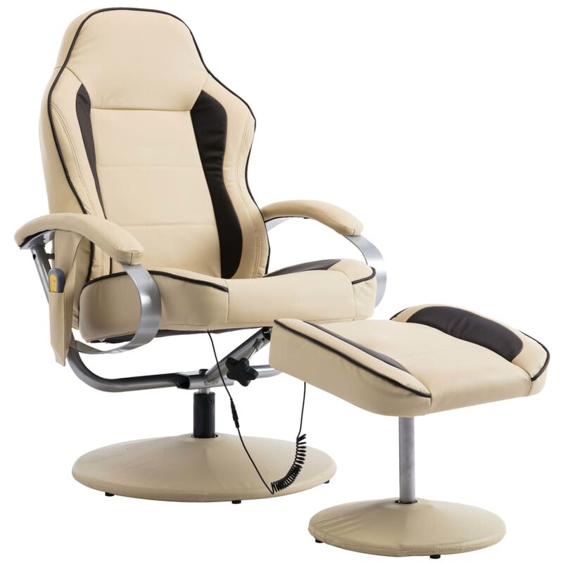 

Sillón Masaje Reclinable y Reposapiés Cuero Sintético Crema - Crema - Vidaxl