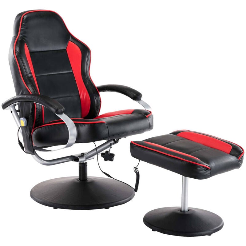 

Sillón Masaje Reclinable y Reposapiés Cuero Sintética Negro Rojo - Negro - Vidaxl