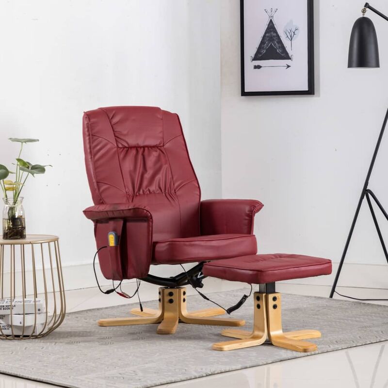 

Sillón masaje reclinable reposapiés cuero sintético color vino