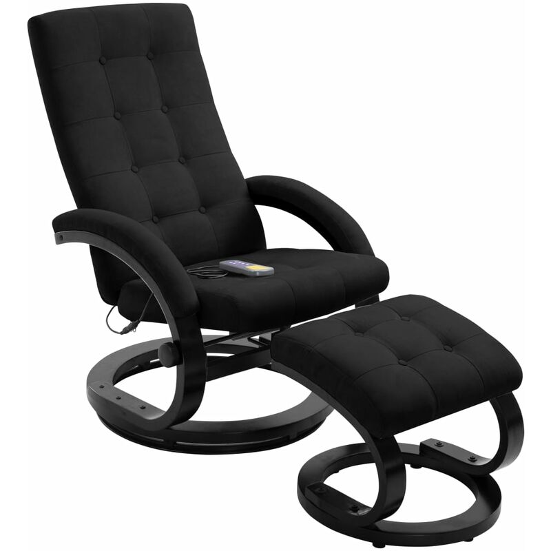 

Sillón masaje reclinable y reposapiés tela tacto de ante negro