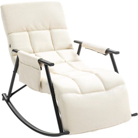 Sillón mecedor reclinable tapizado en tela color crema con reposapiés – Confort y relax 100008425