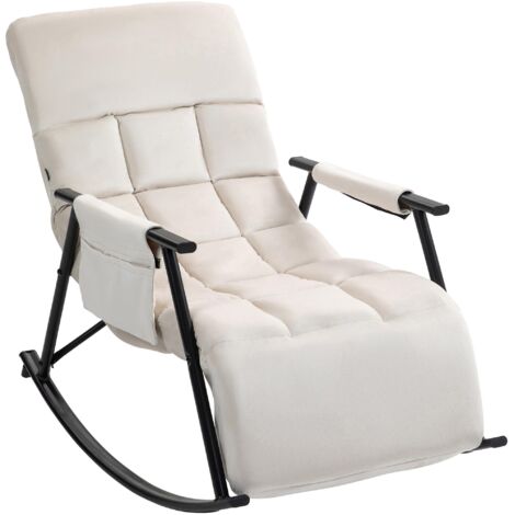 Sillón mecedor reclinable tapizado en terciopelo crema con reposapiés – Comodidad y relax 100008427