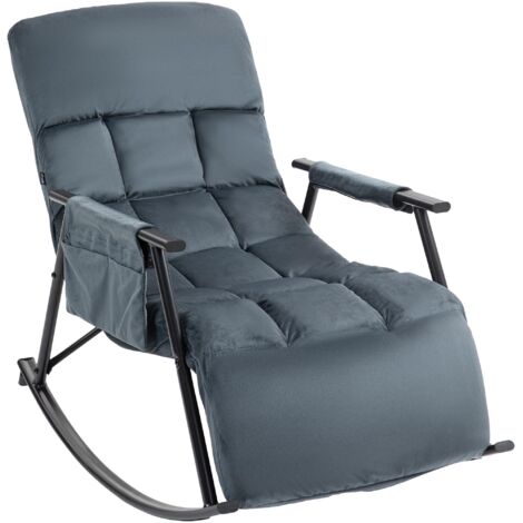 Sillón mecedor reclinable tapizado en terciopelo gris oscuro con reposapiés – Confort y relax 100008340