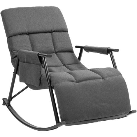 Sillón mecedor tapizado en tela gris oscuro con reposapiés – Confort y relax 100008319