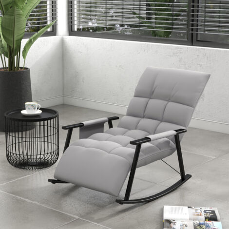 Sillón mecedora con reposabrazos reposapiés respaldo ajustable bolsillos laterales tejido de poliéster, gris