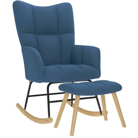 Sillón mecedora con taburete tela azul