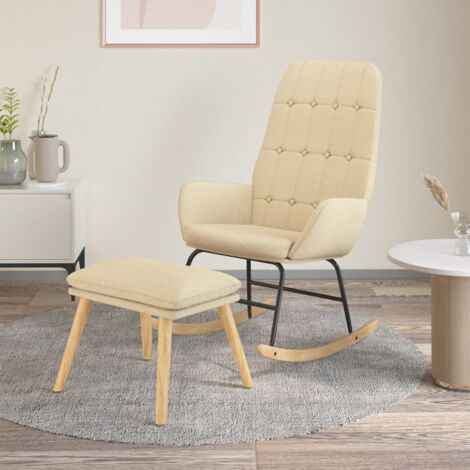 Sillón mecedora con taburete tela color crema