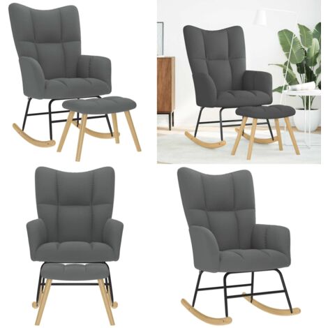 Sillón mecedora con taburete tela gris oscuro - Reposapiés - Silla con respaldo