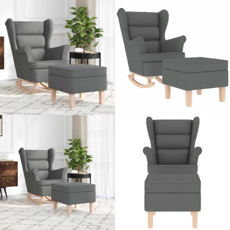Sillón mecedora con taburete tela gris oscuro - Silla mecedora gris - Silla mecedora con reposapiés