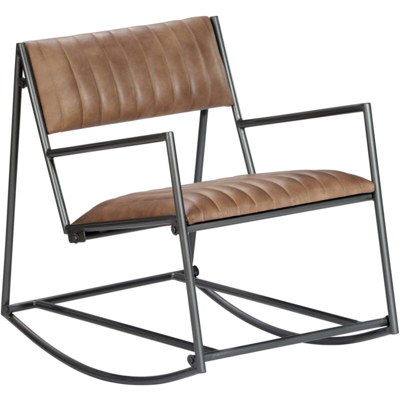 

Silla Mecedora de Cuero Auténtico Marrón Claro - Marrón - Vidaxl