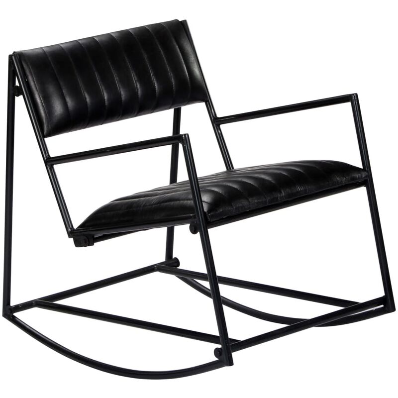 

vidaXL Silla Mecedora de Cuero Auténtico Negro - Negro