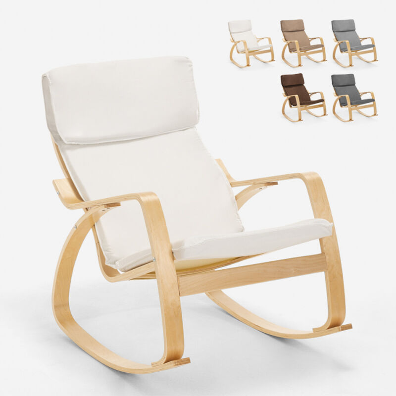 

Sillón mecedora de madera con diseño escandinavo Aalborg | Color: Blanco