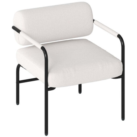 Sillón moderno de 70 x 65 x 71 cm con cojín grueso respaldo cilíndrico tacto acogedor en terciopelo blanco 200012093