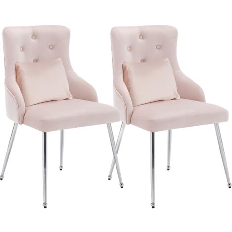 Sillón moderno de terciopelo rosa, juego de 2 piezas, tapizado con botones y patas de metal, ideal para sala de estar, dormitorio, estudio u oficina.