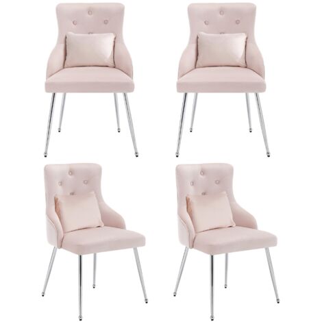 Sillón moderno de terciopelo rosa, juego de 4 piezas, tapizado con botones y patas de metal, ideal para sala de estar, dormitorio, estudio u oficina.